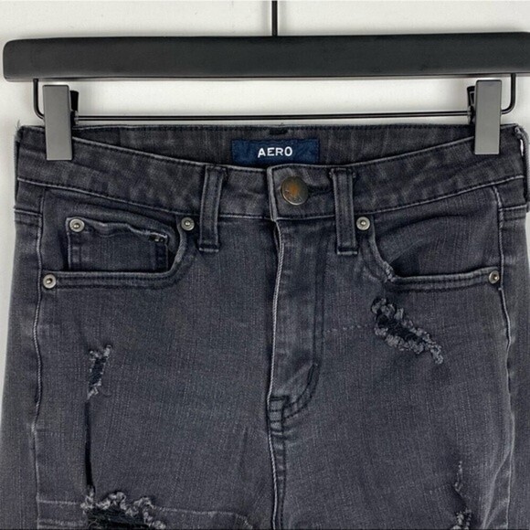 Aero High-Rise Jeans Womens Faded Black Size 4 Stretch Denim Distressed Pants - Picture 4 of 10